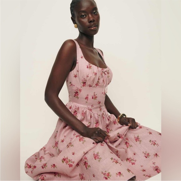 🌸REFORMATION BALIA🌸 Pink Floral Linen Dress size 12. Worn once, like new! - Picture 6 of 9